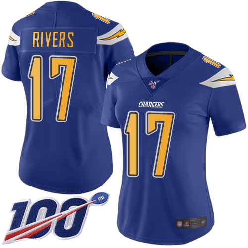 Los Angeles Chargers #17 Philip Rivers Electric Blue Women's Stitched Limited Rush 100th Season Jersey Womens