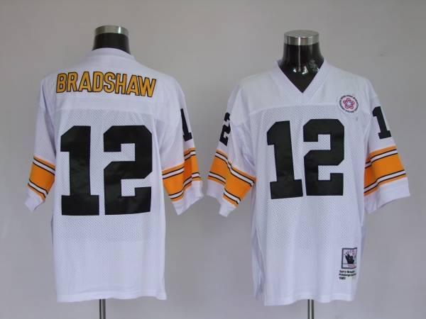 Mitchell & Ness Steelers #12 Terry Bradshaw White Stitched Throwback Jersey