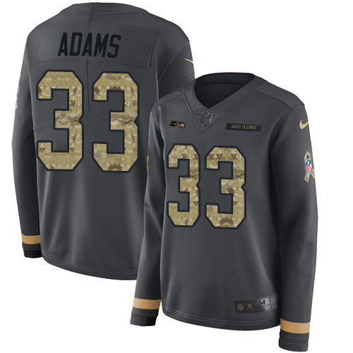 Seahawks #33 Jamal Adams Anthracite Salute To Service Women's Stitched Limited Therma Long Sleeve Jersey