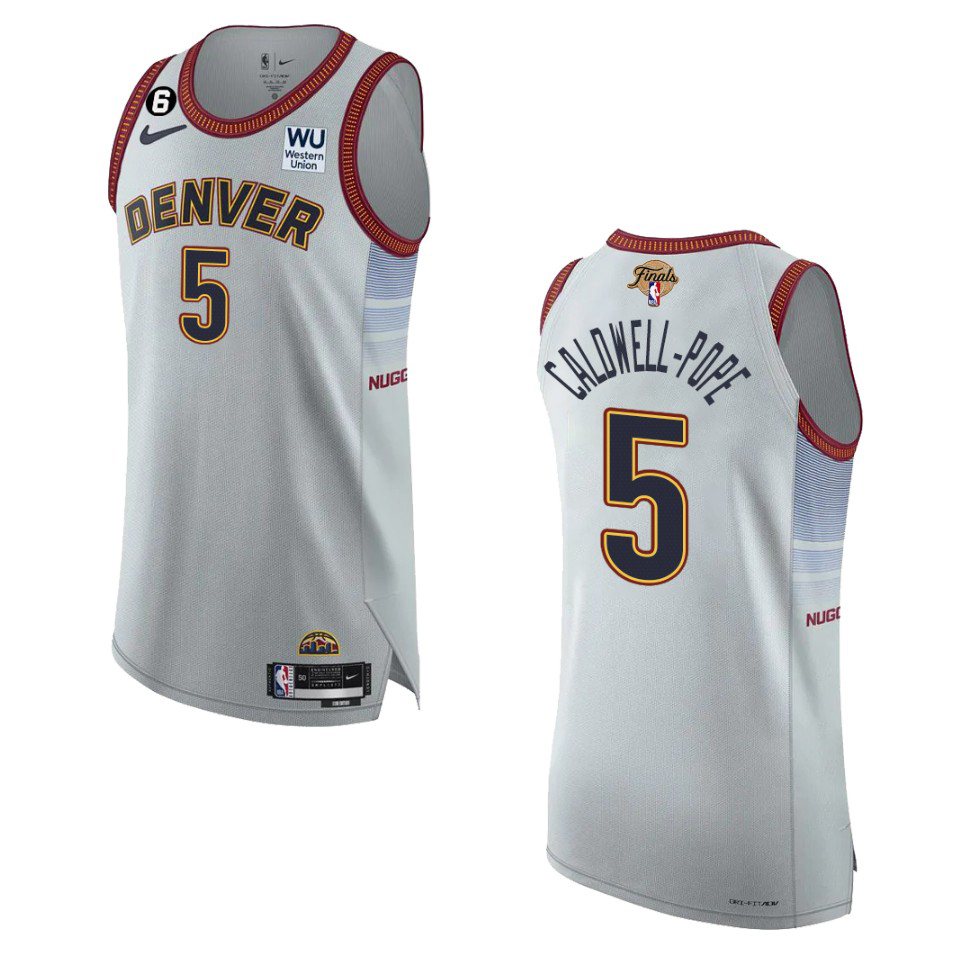 Denver Nuggets #5 Kentavious Caldwell-Pope Silver 2023 Finals Patch Authentic Jersey - City Edition