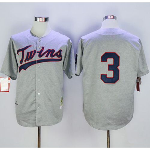 Mitchell And Ness 1969 Minnesota Twins #3 Harmon Killebrew Grey Throwback Stitched Jersey Men's