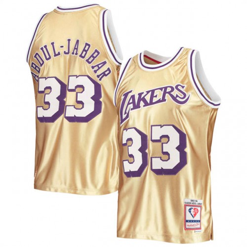 Los Angeles Lakers #33 Kareem Abdul-Jabbar Mens Gold Mitchell & Ness 75th Anniversary 1983-84 Hardwood Classics Swingman Jersey Mens