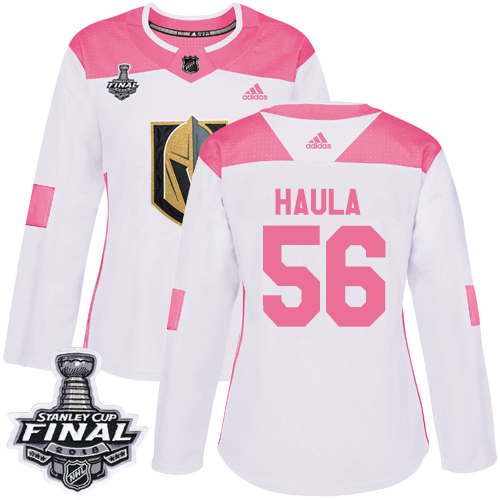 Adidas Golden Vegas Golden Knights #56 Erik Haula White/Pink Authentic Fashion 2018 Stanley Cup Final Women's Stitched Jersey Womens