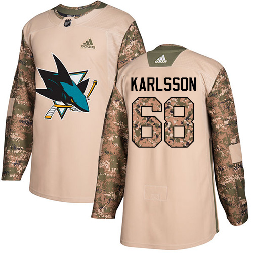 Adidas San Jose Sharks #68 Melker Karlsson Camo Authentic 2017 Veterans Day Stitched Youth Jersey Youth