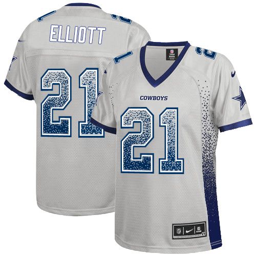 Cowboys #21 Ezekiel Elliott Grey Women's Stitched Elite Drift Fashion Jersey