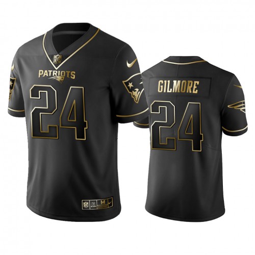 New England Patriots #24 Stephon Gilmore Black Golden Limited Edition Stitched Jersey Men's