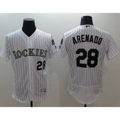Colorado Rockies #28 Nolan Arenado White Strip Flexbase Authentic Collection Stitched Jersey Men's