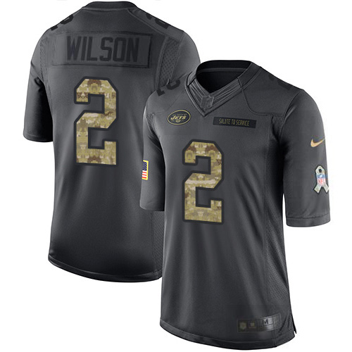 Jets #2 Zach Wilson Black Youth Stitched Limited 2016 Salute To Service Jersey