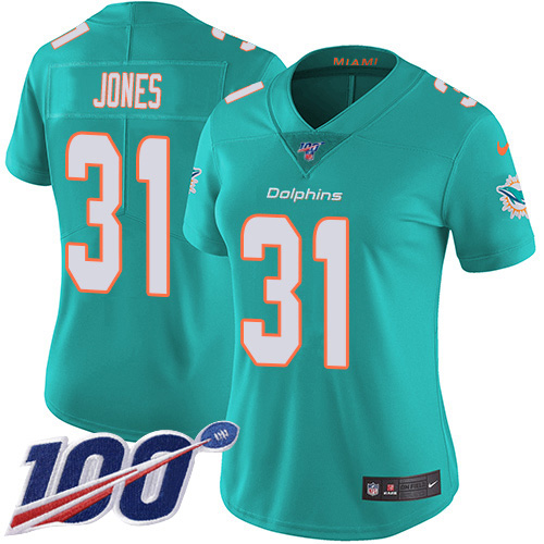 Miami Dolphins #31 Byron Jones Aqua Green Team Color Women's Stitched 100th Season Vapor Untouchable Limited Jersey Womens