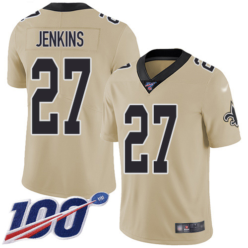 New Orleans Saints #27 Malcolm Jenkins Gold Men's Stitched Limited Inverted Legend 100th Season Jersey Men's