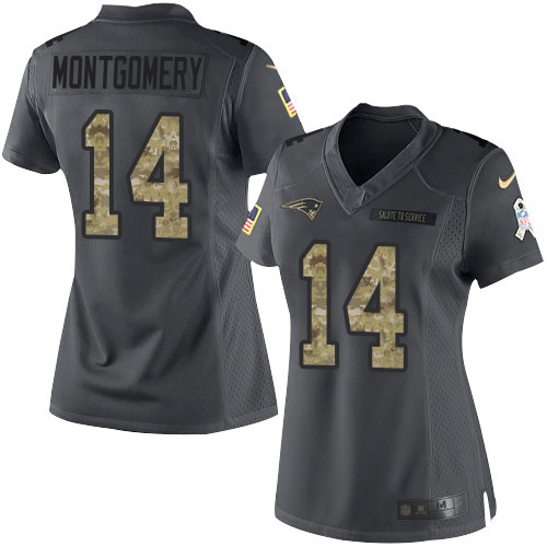 Patriots #14 Ty Montgomery Black Women's Stitched Limited 2016 Salute To Service Jersey