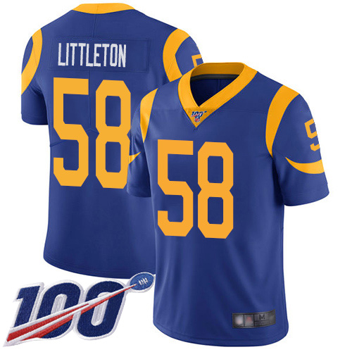Los Angeles Rams #58 Cory Littleton Royal Blue Alternate Men's Stitched 100th Season Vapor Limited Jersey Men's