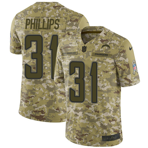 Los Angeles Chargers #31 Adrian Phillips Camo Youth Stitched Limited 2018 Salute to Service Jersey Youth