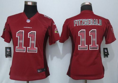 Cardinals #11 Larry Fitzgerald Red Team Color Women's Stitched Elite Strobe Jersey