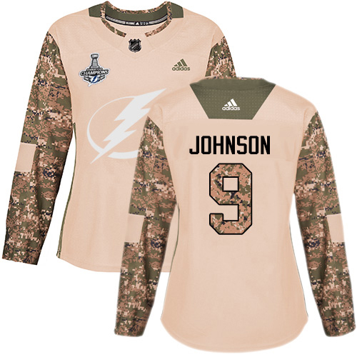 Adidas Tampa Bay Lightning #9 Tyler Johnson Camo Authentic 2017 Veterans Day Women's 2020 Stanley Cup Champions Stitched Jersey Womens