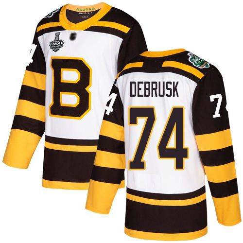 Adidas Boston Bruins #74 Jake DeBrusk White Authentic 2019 Winter Classic Stanley Cup Final Bound Stitched Jersey Men's