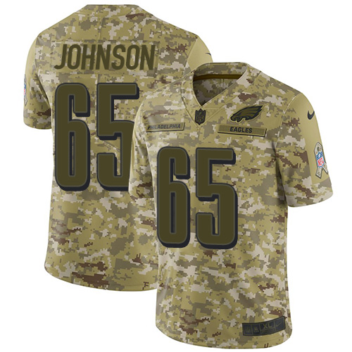 Philadelphia Eagles #65 Lane Johnson Camo Youth Stitched Limited 2018 Salute to Service Jersey Youth