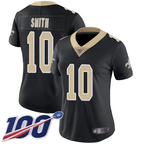 New Orleans Saints #10 Tre'Quan Smith Black Team Color Women's Stitched 100th Season Vapor Limited Jersey Womens