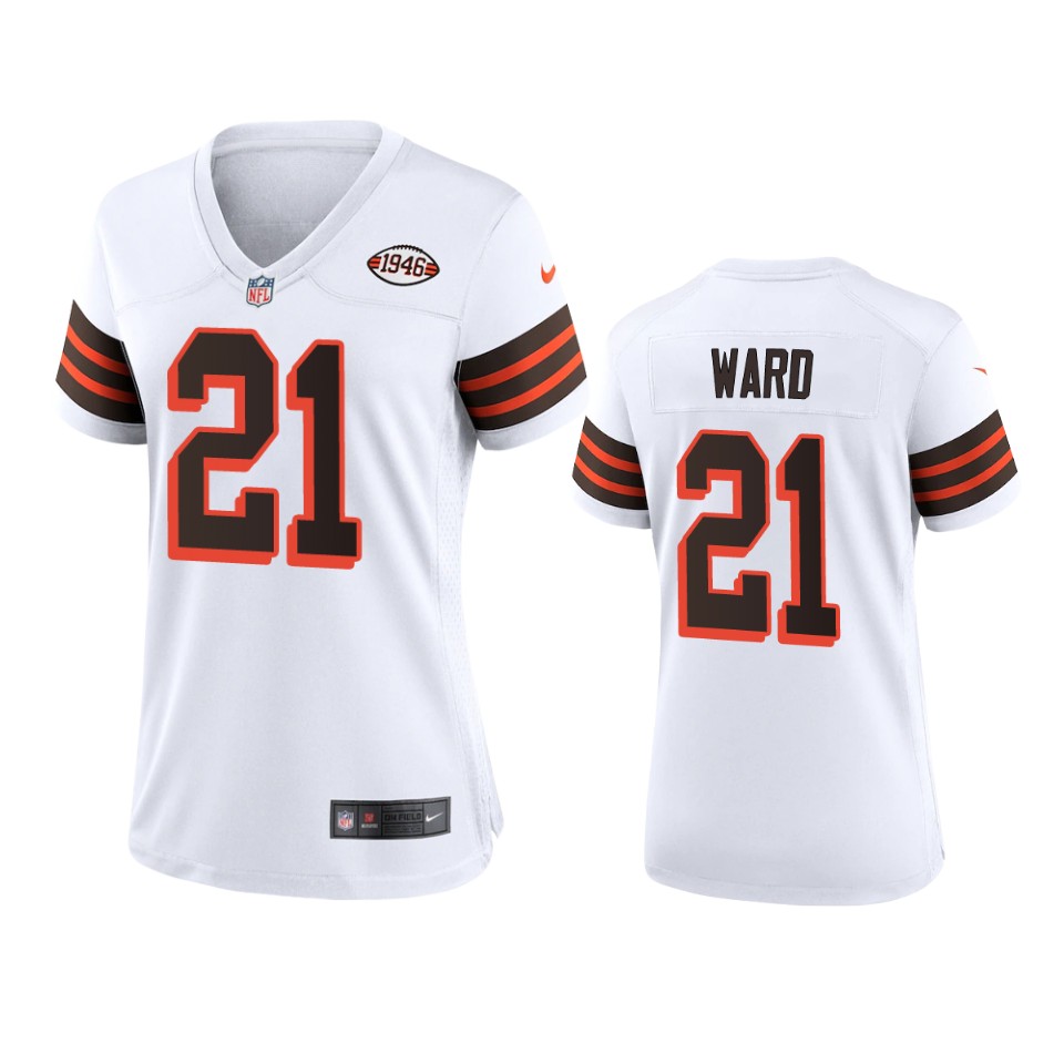 Women Browns #21 Denzel Ward 1946 Collection Alternate Game Limited Jersey - White