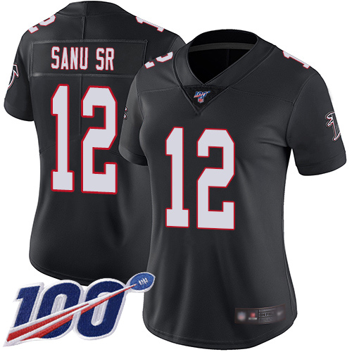 Atlanta Falcons #12 Mohamed Sanu Sr Black Alternate Women's Stitched 100th Season Vapor Limited Jersey Womens