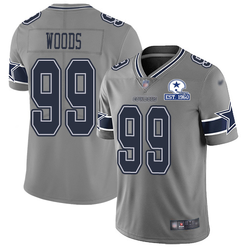 Dallas Cowboys #99 Antwaun Woods Gray Men's Stitched With Established In 1960 Patch Limited Inverted Legend Jersey Men's
