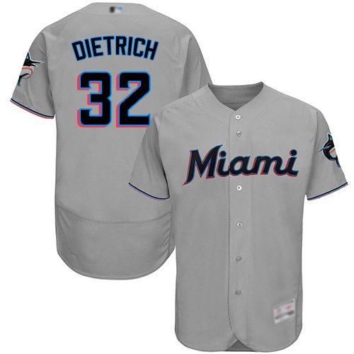 Miami Marlins #32 Derek Dietrich Grey Flexbase Authentic Collection Stitched Jersey Men's