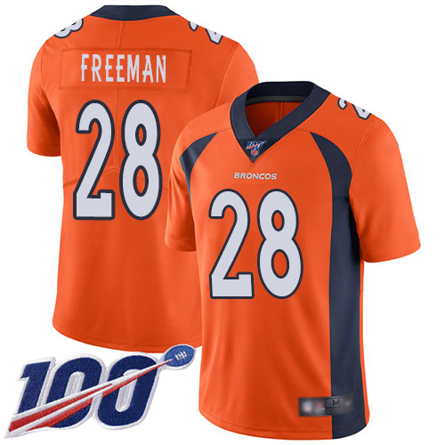 Denver Broncos #28 Royce Freeman Orange Men's Stitched 100th Season Vapor Limited Jersey Men's
