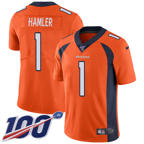 Broncos #1 KJ Hamler Orange Team Color Youth Stitched 100th Season Vapor Untouchable Limited Jersey