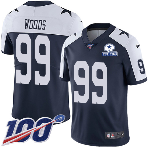 Dallas Cowboys #99 Antwaun Woods Navy Blue Thanksgiving Men's Stitched With Established In 1960 Patch 100th Season Vapor Untouchable Limited Throw