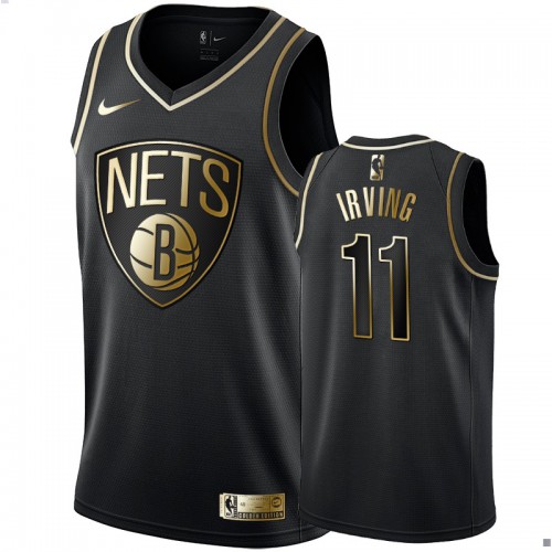 Brooklyn Nets #11 Kyrie Irving Mens Black Golden Edition Swingman Jersey Mens