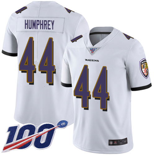 Ravens #44 Marlon Humphrey White Men's Stitched 100th Season Vapor Limited Jersey