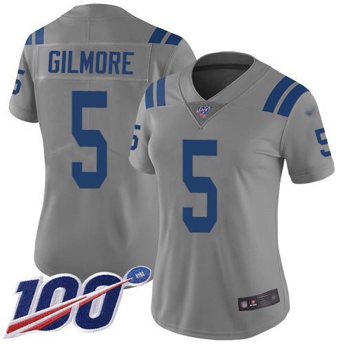 Colts #5 Stephon Gilmore Gray Women's Stitched Limited Inverted Legend 100th Season Jersey