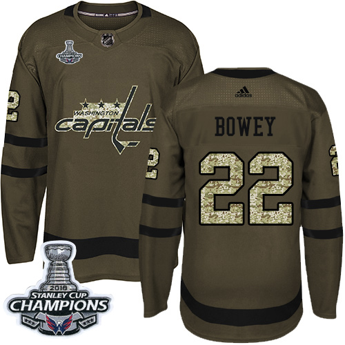 Adidas Washington Capitals #22 Madison Bowey Green Salute to Service Stanley Cup Final Champions Stitched Jersey Men's