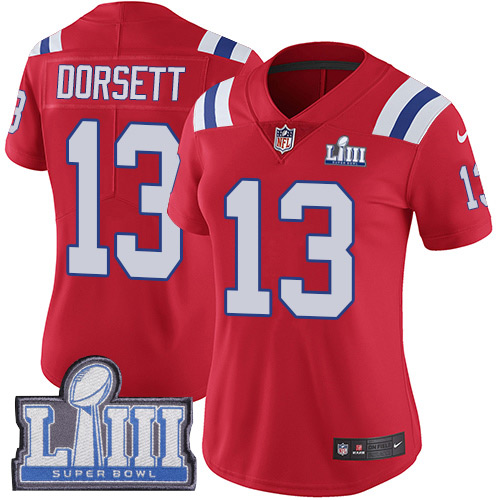 New England Patriots #13 Phillip Dorsett Red Alternate Super Bowl LIII Bound Women's Stitched Vapor Untouchable Limited Jersey Womens