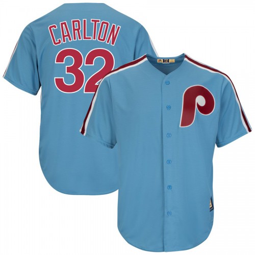 Philadelphia Philadelphia Phillies #32 Steve Carlton Majestic Cooperstown Collection Cool Base Player Jersey Light Blue Men's