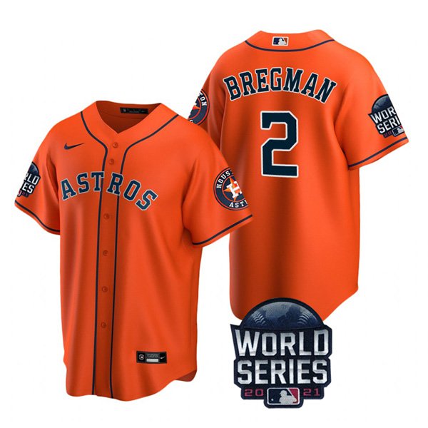 Houston Astros #2 Alex Bregman Men's 150th Anniversary 2021 World Series Game Jersey - Orange