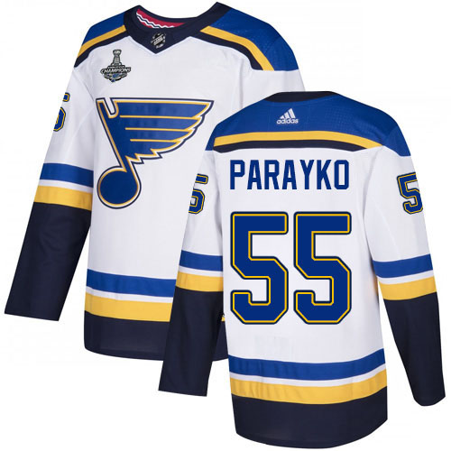 Adidas St. Louis Blues #55 Colton Parayko White Road Authentic 2019 Stanley Cup Champions Stitched Jersey Men's
