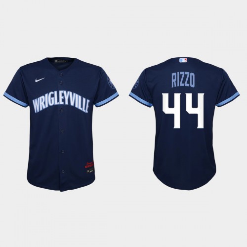 Chicago Chicago Cubs #44 Anthony Rizzo Youth 2021 City Connect Navy Jersey Youth