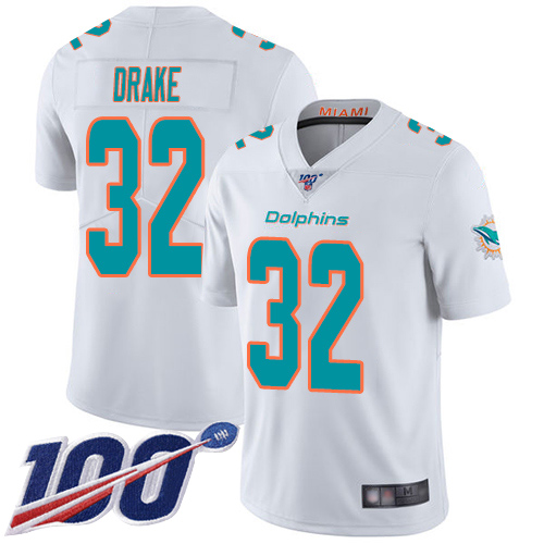 Miami Dolphins #32 Kenyan Drake White Men's Stitched 100th Season Vapor Limited Jersey Men's
