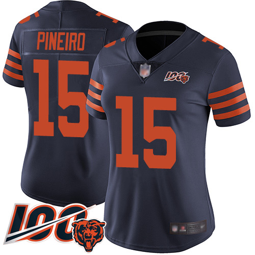 Chicago Bears #15 Eddy Pineiro Navy Blue Alternate Women's Stitched 100th Season Vapor Limited Jersey Womens