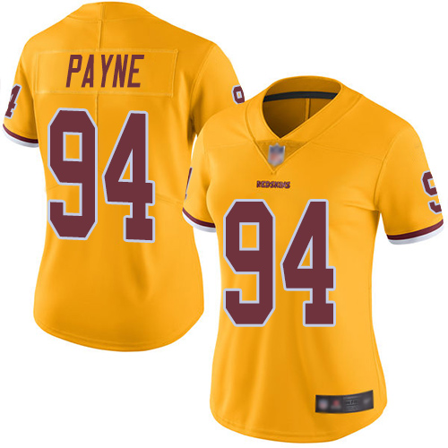 Washington Commanders #94 Da'Ron Payne Gold Women's Stitched Limited Rush Jersey Womens
