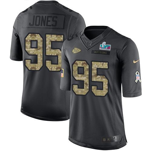 Chiefs #95 Chris Jones Black Super Bowl LVII Patch Men's Stitched Limited 2016 Salute To Service Jersey