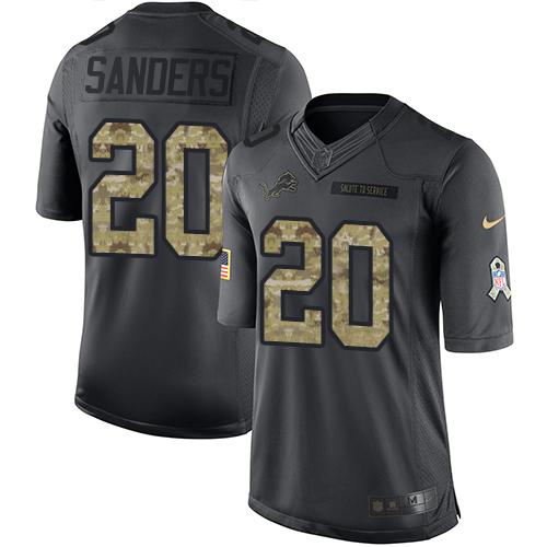 Lions #20 Barry Sanders Black Youth Stitched Limited 2016 Salute To Service Jersey