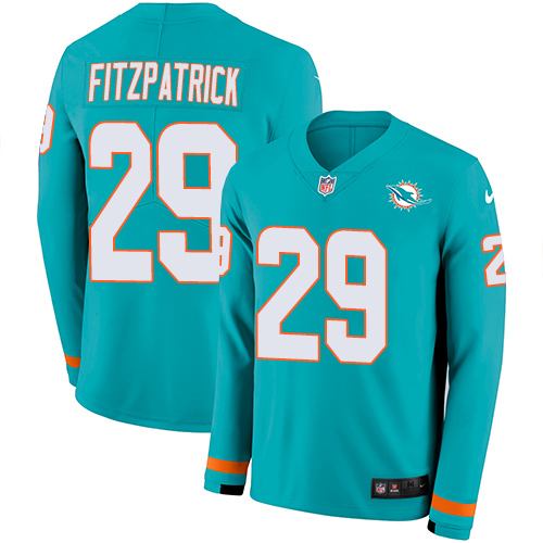 Miami Dolphins #29 Minkah Fitzpatrick Aqua Green Team Color Men's Stitched Limited Therma Long Sleeve Jersey Men's