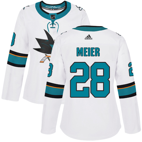 Adidas San Jose Sharks #28 Timo Meier White Road Authentic Women's Stitched Jersey Womens