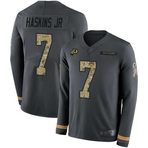 Washington Commanders #7 Dwayne Haskins Jr Anthracite Salute to Service Youth Stitched Limited Therma Long Sleeve Jersey Youth