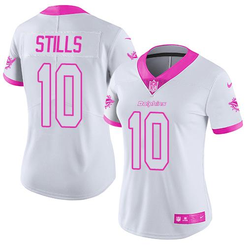 Miami Dolphins #10 Kenny Stills White/Pink Women's Stitched Limited Rush Fashion Jersey Womens