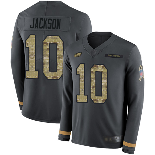 Philadelphia Eagles #10 DeSean Jackson Anthracite Salute to Service Men's Stitched Limited Therma Long Sleeve Jersey Men's