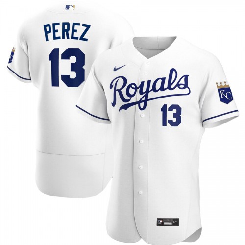 Kansas City Kansas City Royals #13 Salvador Perez Men's White Home 2020 Authentic Player Jersey Men's