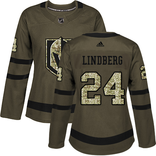 Adidas Golden Vegas Golden Knights #24 Oscar Lindberg Green Salute to Service Women's Stitched Jersey Womens